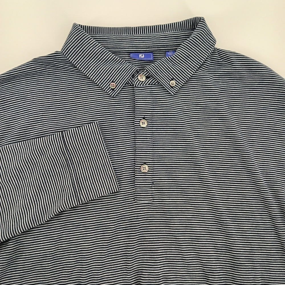 FootJoy Long Sleeve Feeder Stripe Jersey Button-down Collar. Sz XL. black/Gray